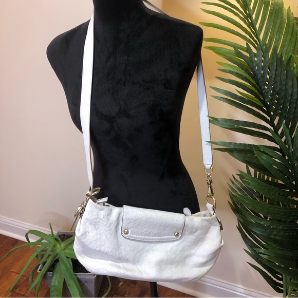 Michael Kors Ivory Gold Buckle Leather Fold Over Medium Crossbody Shoulder Bag - Picture 12 of 12